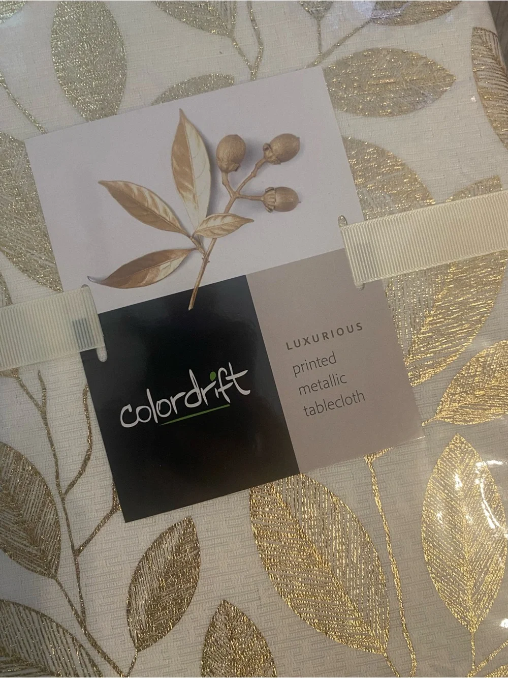 Colordrift Luxurious Metallic Leaf Print Cloth Tablecloth Oblong 60